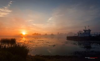 Туманный рассвет на берегу реки Дубна.