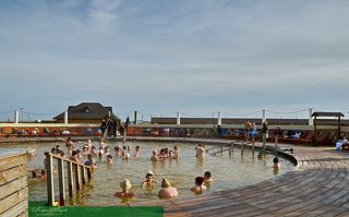 Понежится в термальной воде