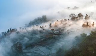 Throwing bamboo village of Hani nationality in Yuanyang, Yunnan, China