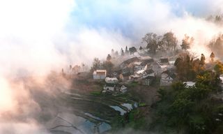 Throwing bamboo village of Hani nationality in Yuanyang, Yunnan, China