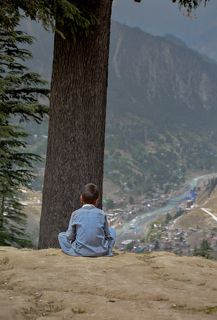 The child in the picture sitting in solitude looking at the beautiful view in front of me and being in thought prompted me to paint it.
The arrival of his friends moments later and the rapid change in the child\'s mood before their presence gave me the opportunity to create this series.