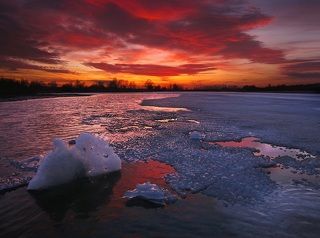 Льдины на пруду.