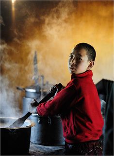 Monk\'s kitchen. Bhutan.