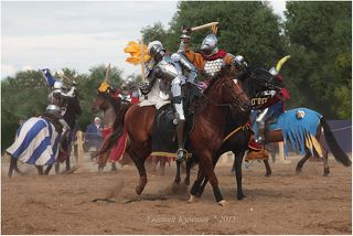 Цель состязания - деревянной булавой сбить с противника украшение на шлеме. Поэтому дубасили  рыцари друг друга по настоящему.