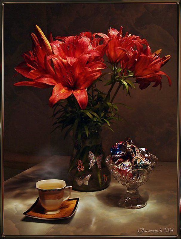 Ваза, букет, натюрморт, световая кисть, чаепитие Приглашение к чаепитиюphoto preview