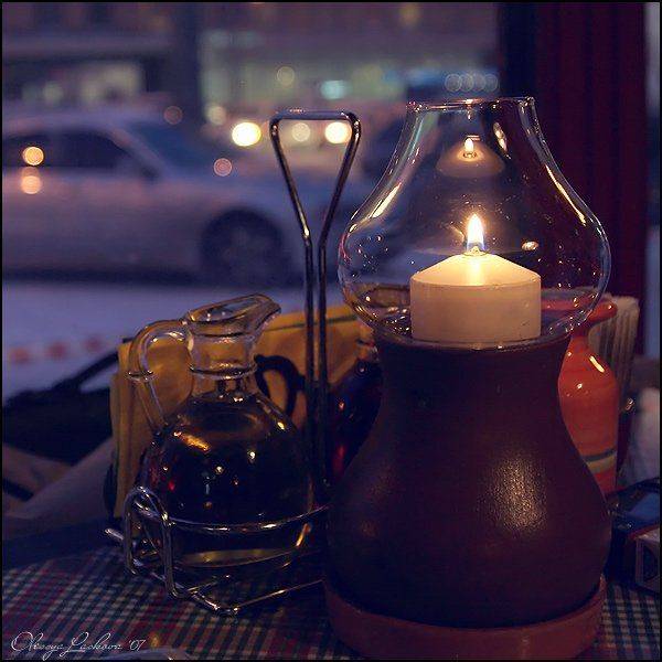 зима, вечер, кафе, свеча, огонь, огоньки, Олеся Ласкова