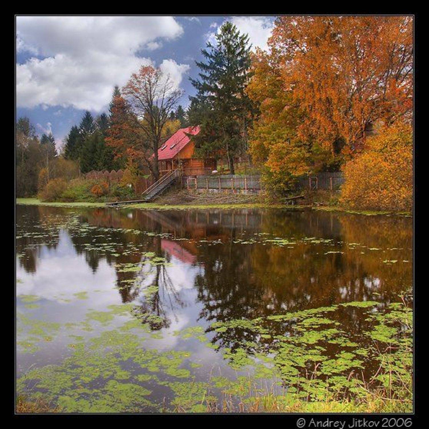 Спрятавшись в осени... Автор: Андрей Житков подмосковье, осень, октябрь, пруд, домик, photohunter, Андрей Житков