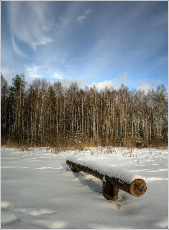 бревно, скамья, лес, мороз, зима Гуляя зимним вечеркомphoto preview
