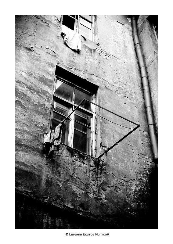 окна, вечер, двор, чб, ч/б ***photo preview