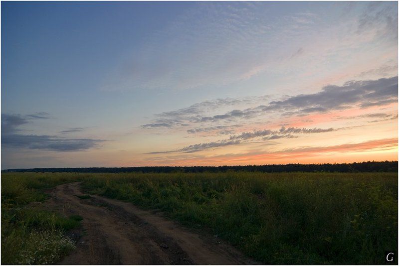 нижнекамск, вечер, поле, дорога, закат, небо, татарстан, нижняя, кама Вечер на окраине.photo preview