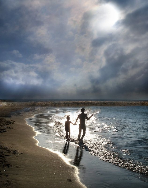 море, солнце, контровый свет, дети, пляж Двое и море... фото превью