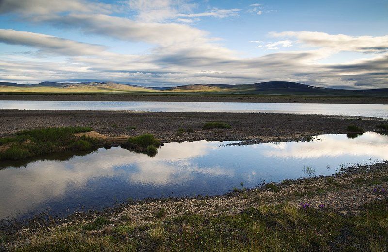 россия, чукотка, речка, пейзаж, природа, небо, облака, тундра, Просторы...photo preview