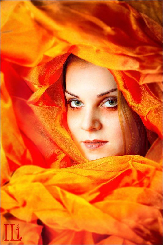 девушка, цвет, красный, синий, ткань Цветphoto preview