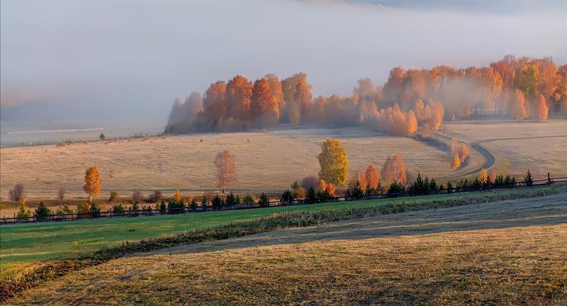 утро, рассвет, восход, туман, лучи Осеннее настроениеphoto preview