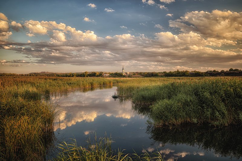 нижняя крынка, крынка, река, пейзаж, облака, тростник, донбасс Нижняя Крынкаphoto preview