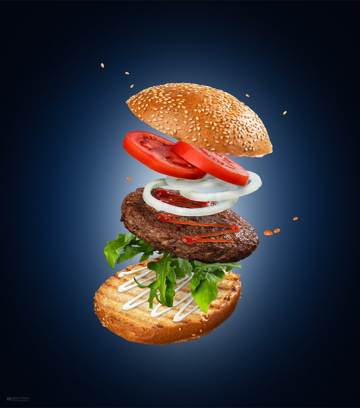 гамбургер фуд левитауия Гамбургер в воздухеphoto preview
