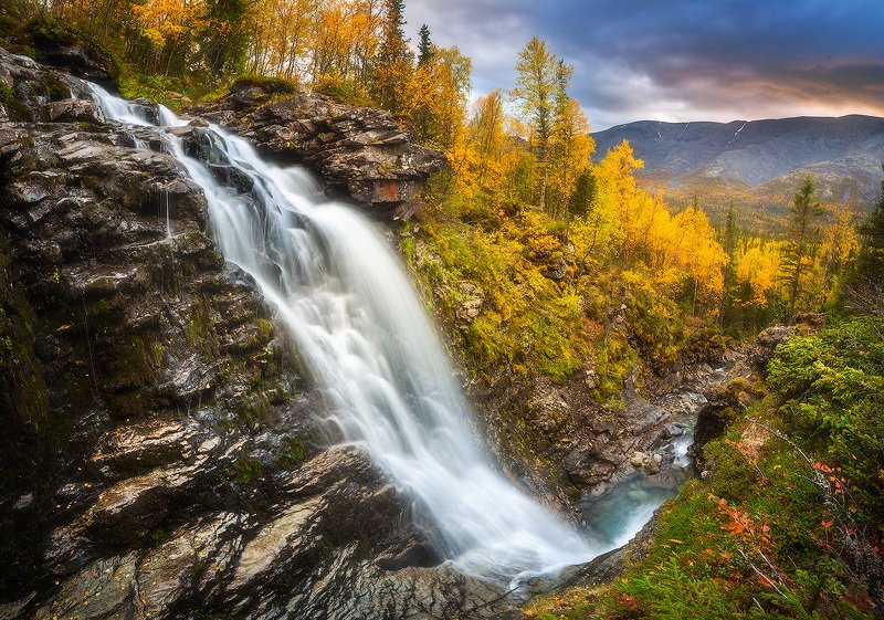 водопад, хибины, пейзаж, золотая осень Водопад Красивый фото превью