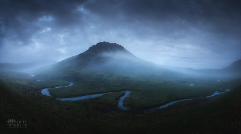 iceland,mountain,summer,night,fog,foggy,dark,nature,landscape, Night moodphoto preview