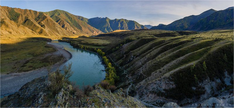 республика алтай, инегень, катунь, река, горы, утро, осень, сентябрь Утро на Катуниphoto preview
