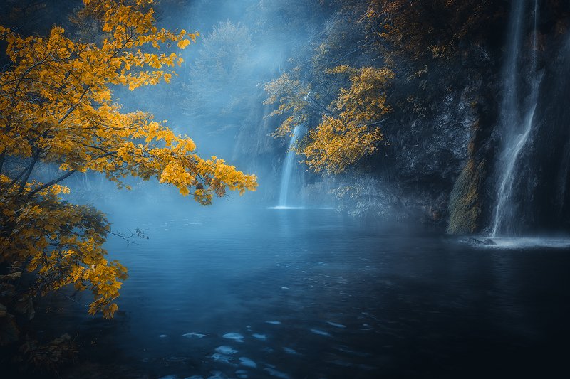 plitvice, lakes, coratia, landscape, autumn, tree, forest, mist, fog, waterfall,  plitvice lakes photo preview