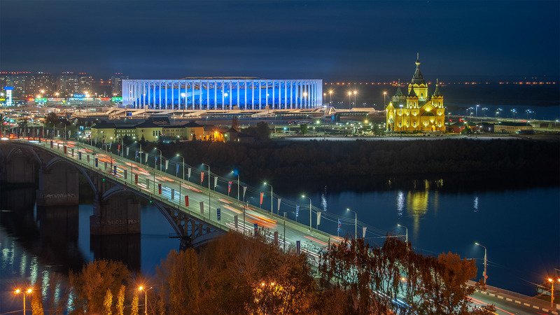 ночь, город, нижний новгород, стадион, собор, мост, фонарь ***photo preview