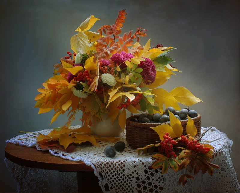 осень, листья, грибы, сливы, цветы, астры Осенние фантазииphoto preview