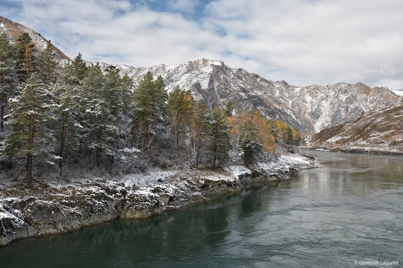 алтай, altai, осень, autumn, горы, mountains, снег, snow, река, river Первый снегphoto preview