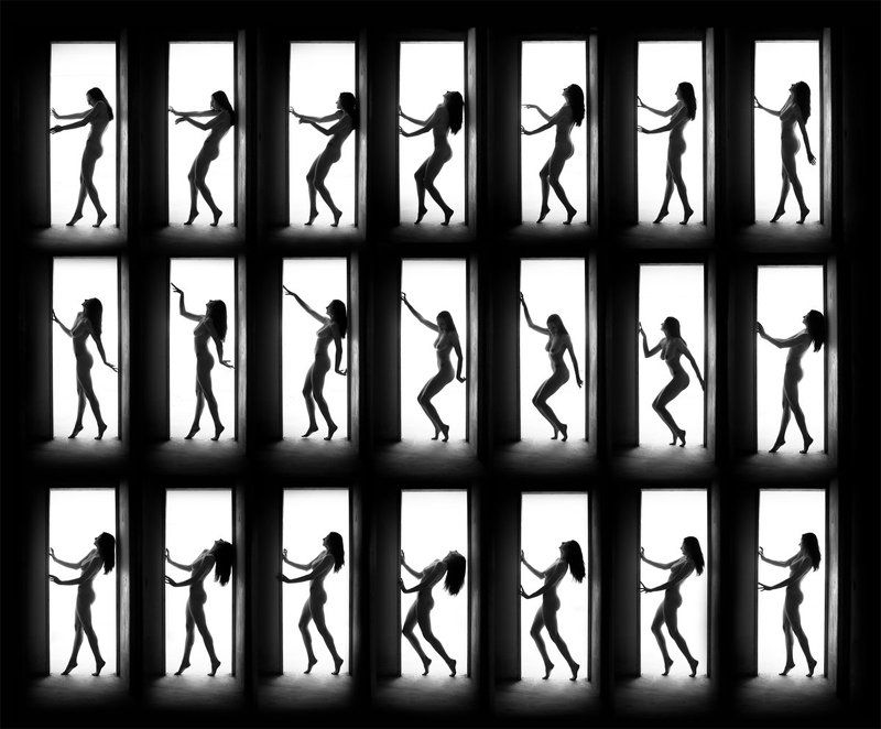 alexandara, woman, nude, black and white, door, light, body, shadow, silhouette, pini hamou Alexphoto preview