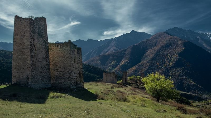 пейзаж, природа, Кавказ, свет, небо, архитектура, наследие, nature, landscape, sky, blue, горы  Ancestralphoto preview