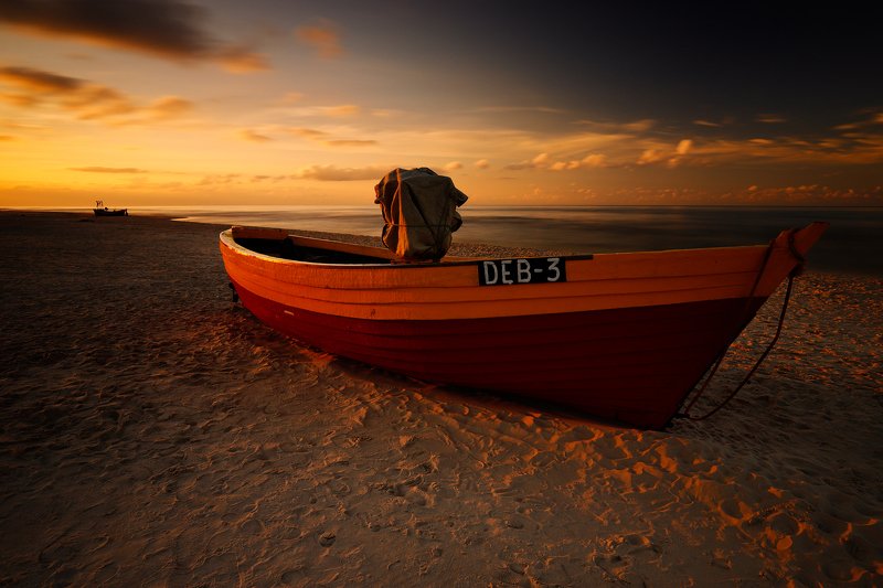 baltic, sea, evening, light, sunset, boat, beach, sand, Evening in Dębkiphoto preview