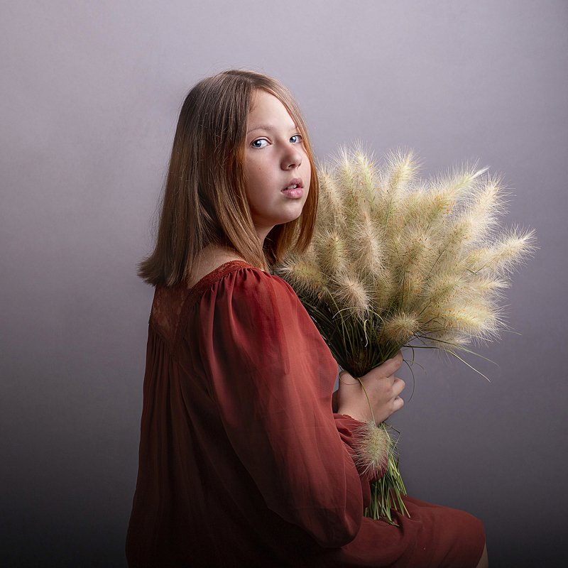 детский портрет, осень, постановка Осенняя траваphoto preview