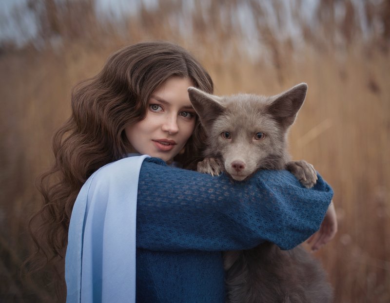 девушка, лиса, природа, портрет Ангелина фото превью