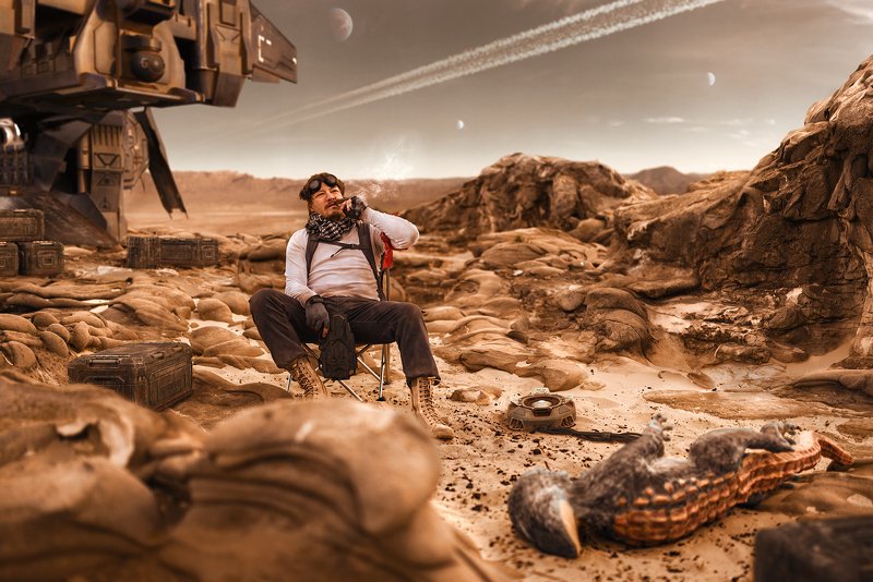 арт, фантастика, коллаж, другаяпланета, корабль, охотник, собака, инопланетный, парышков AlienDog hunterphoto preview