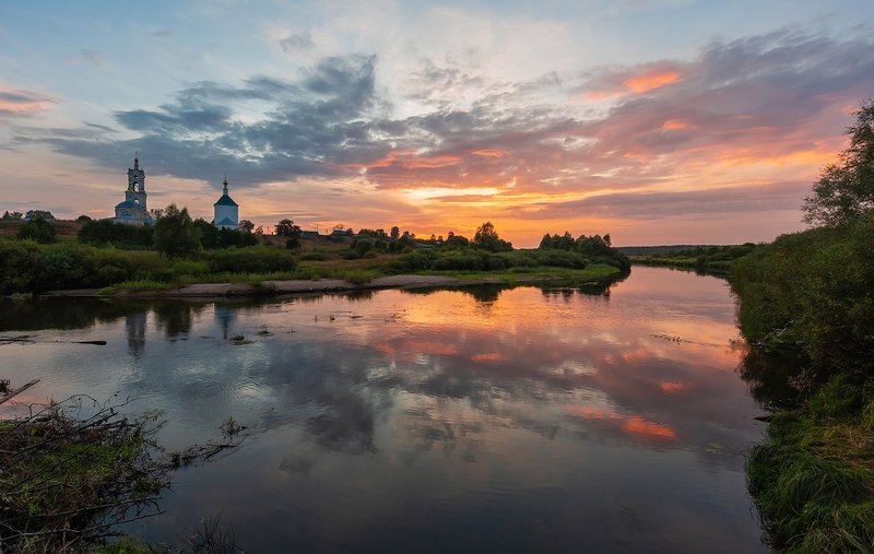 мещёра, рязанская область, красочный, закат, село погост, преображенская, никольская, церковь Мещёрский закатphoto preview