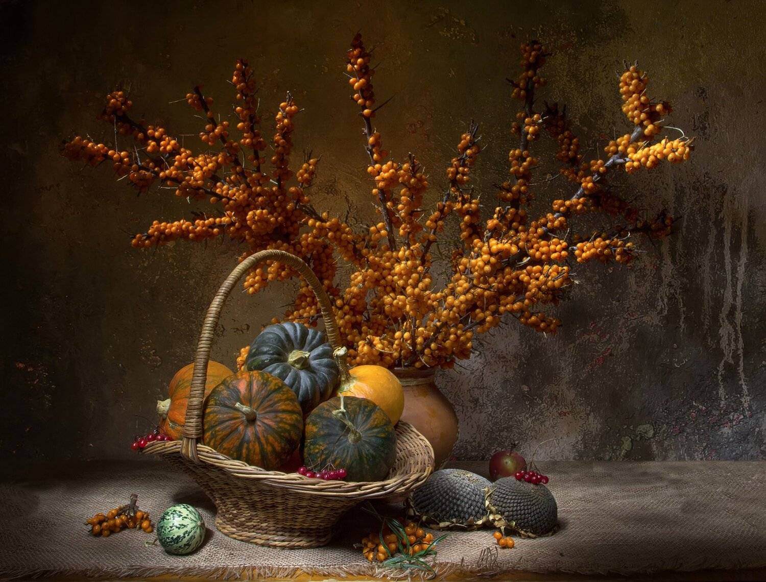 натюрморт, тыква, облепиха, Татьяна Феденкова