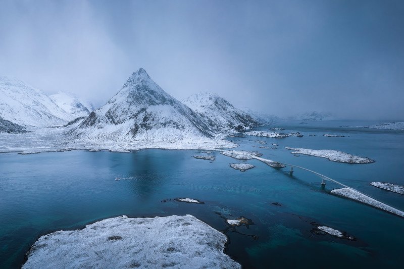 norway, lofoten, drone, above, mavic2, dji, mavic2pro, water, winter Синее безмолвиеphoto preview