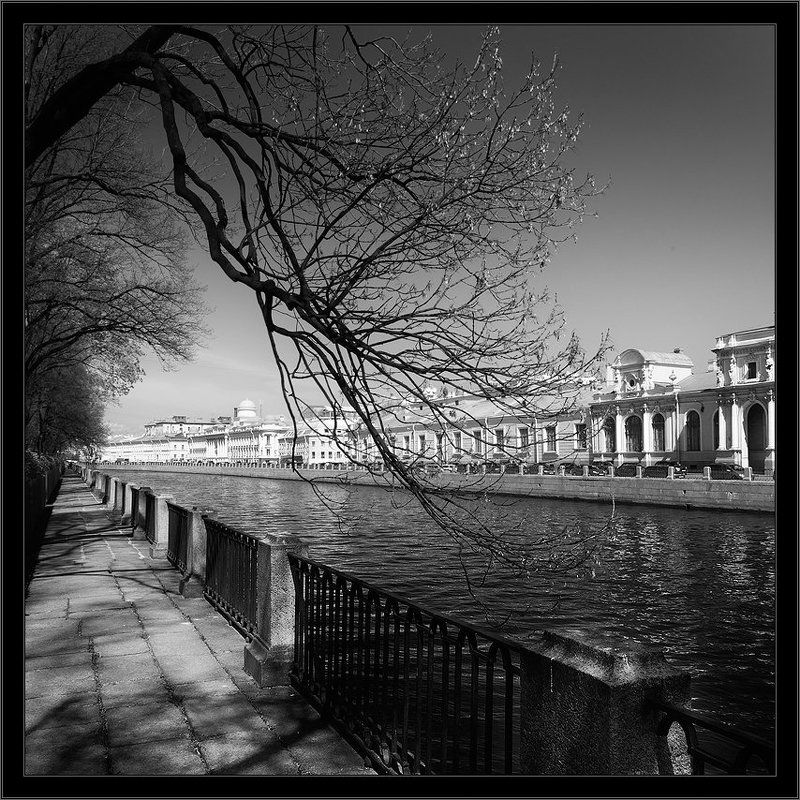 петербург, центр, фонтанка, чб, квадрат Черно-белая питерская зарисовка с видом набережной Фонтанки из Летнего садаphoto preview