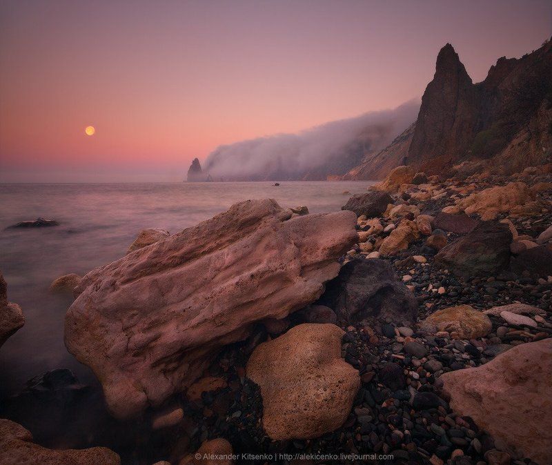 утро, луна, море, камни, скалы, облако Лунная Соната Фиолента...photo preview