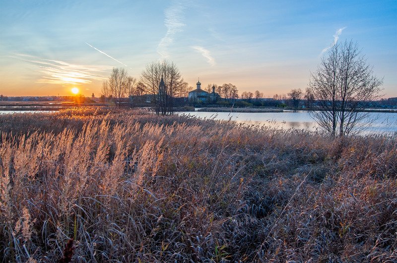 вечер, заказ, озеро, солнце, монастырь, ворсма, осень, вода ***photo preview