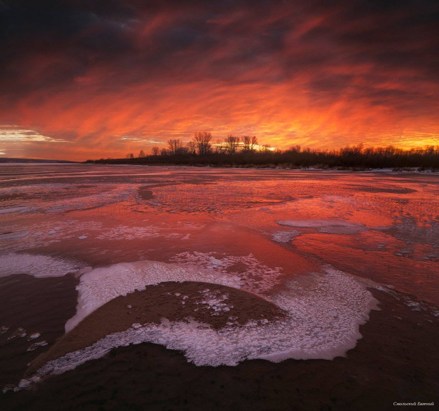 закат, ноябрь, лед, река, осень, Смольский Евгений