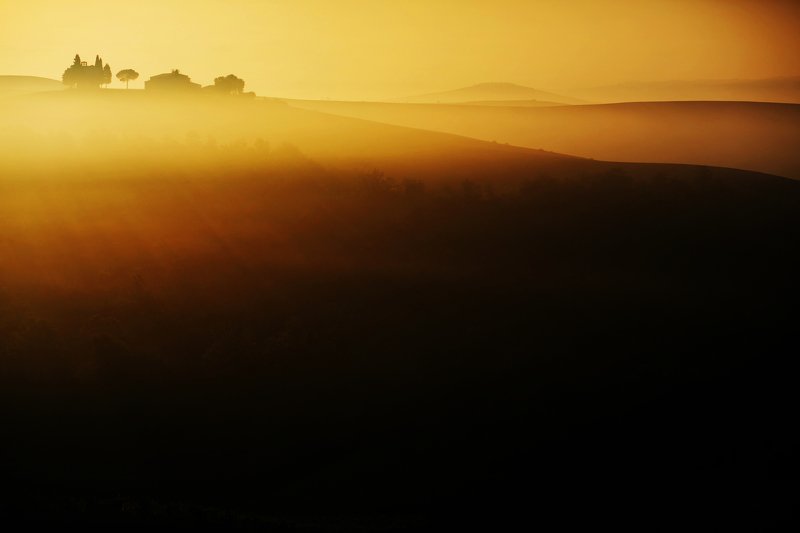 toscana, tuscany, italy, италия, тоскана, sunset, travel, val d\\\'orcia, church, церковь, силуэт Рассвет в Тоскане | Sunrise in Tuscany, Italyphoto preview
