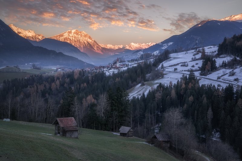 Acres, Afterglow, Agriculture, agricuturalbuilding, alps, Arzl, Austria, austrian alps, Barns, church, Clouds, Evening, eveningglow, Farmhouse, fog, foggy, Forest, Frost, frosty, Heybarns, Hill, Hills, houses, Hovel, Huts, Landscape, Logcabin, Meadows, Mo Signs of Winterphoto preview