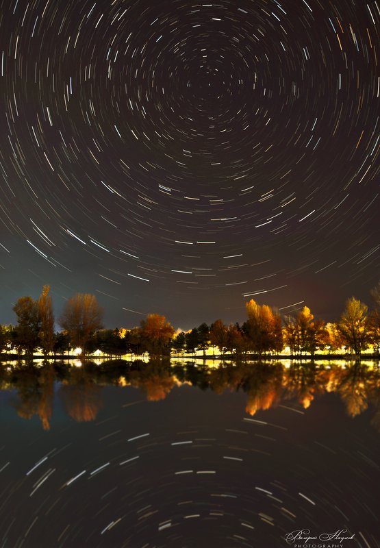 ночь, звёзды, вращение земли, осень, отражение, озеро Звёздная карусель осениphoto preview