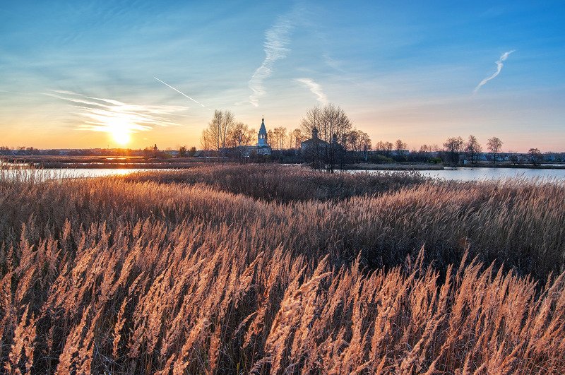 монастырь, остров, закат, осень, вечер, озеро острово-езерский, ворсма ***photo preview