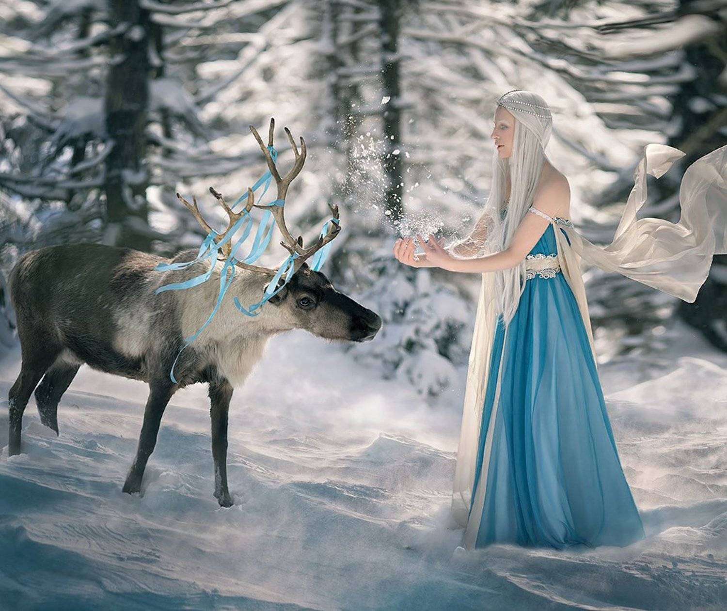 Winter farytale. Автор: Ксения Лыгина #winter #deer #fairy #wind #girl #fairytale, Ксения Лыгина