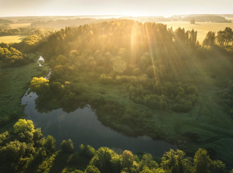 пейзаж, рассвет, дрон,туман, река  Утроphoto preview