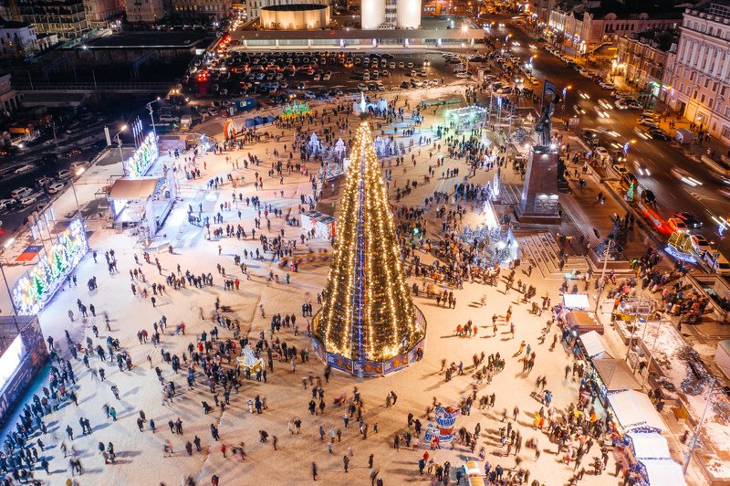 новый год, елка, площадь, площадь борцов за власть, владивосток, зима, снег, ночь Новогодняяphoto preview