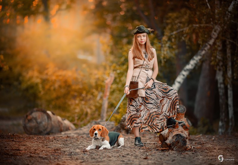 девочка, подросток, бигль, собака, охота, природа, приключения, дружба, осень, сказка, без фотошопа Хозяйка бигля фото превью