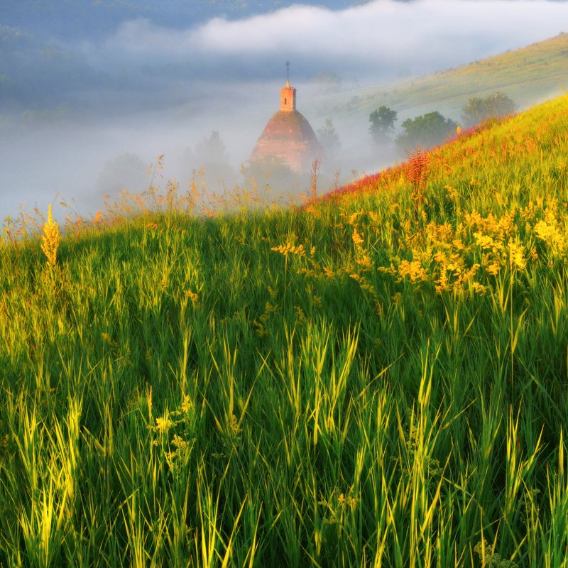 #трава, #солнце, #храм, #свет, #лето, #туман Заливаясь солнцемphoto preview
