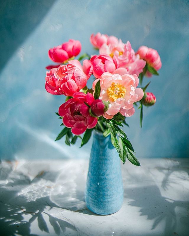 лето, пионы, свет, розовый, желтый, букет photo preview